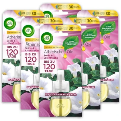 Abbildung von Air Wick Duftöl Flakon Nachfüller Seide und Lilienfrische 6 x 19ml (Jahresvorrat, St., Lufterfrischer), mit sinnlich floralem Raumduft &amp; ätherischen Ölen