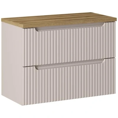 Abbildung von Lomadox Waschbeckenschrank NEWPORT 56 CASHMERE Waschtischunterschrank 80cm in kaschmir und Eiche mit gerillter Front