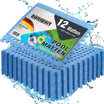 Abbildung von bonsport Pool Unterlegmatte Poolmatte 12 Stück Bodenschutz Matte für den Pool/Planschbecken Bodenfolie Bodenmatte Poolunterlage blau