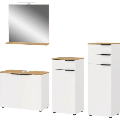 Abbildung von andas Badmöbel Set &quot;Majtum bestehend aus Waschbeckenunterschrank, Spiegel&quot;, (4 St.), inkl. LED Beleuchtung, Midi und Unterschrank, Made in Germany