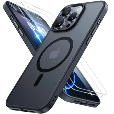 Abbildung von Miracase Magnetisch für iPhone 16 Pro Hülle Magsafe[mit 2 Schutzglas] Militärschutz Stoßfest Kratzfest Anti Fingerabdruck Samtige Touch Dünn Handyhülle 6,3 Zoll, Schwarz