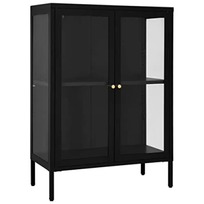 Abbildung von vidaXL Sideboard Kommode Anrichte Schrank Beistellschrank Mehrzweckschrank Standschrank Bücherschrank Lagerschrank Schwarz 75x35x105cm Stahl Glas