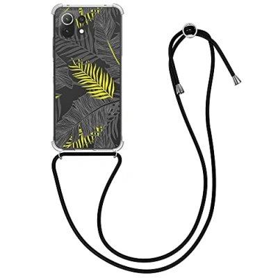 Abbildung von kwmobile Necklace Case kompatibel mit Xiaomi 11 Lite (5G) NE/Mi Hülle Silikon Cover Handykette Gelb Grau Transparent Dschungel