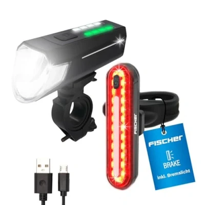Abbildung von FISCHER Fahrrad Fahrradbeleuchtung &quot;LED Akku Bel. Set Bremsbel. 80 Lux&quot;, (Front und Rücklicht)