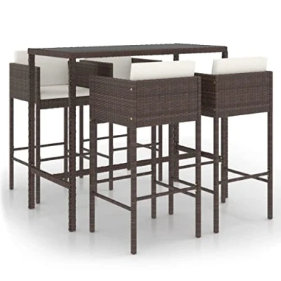 Abbildung von vidaXL Gartenbar Set 5 TLG. mit Kissen Theke Bar Tresen Gartentheke Bartisch Stehtisch Barhocker Barstuhl Gartenmöbel Poly Rattan Braun