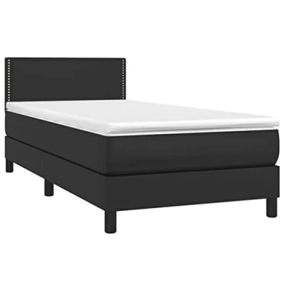 Abbildung von vidaXL Boxspringbett mit Matratze LED Kunstlederbett Einzelbett Polsterbett Bett Bettgestell Bettrahmen Lattenrost Schlafzimmerbett Hotelbett Schwarz 90x200cm