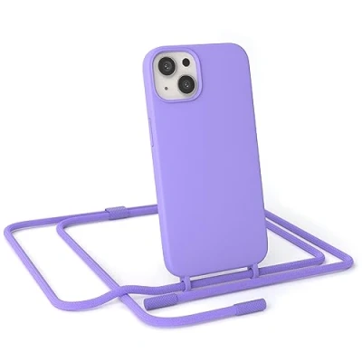 Abbildung von EAZY CASE Handykette Silikon Premium kompatibel mit iPhone 13 Handyhülle Umhängeband, Handykordel Schutzhülle, Silikonhülle, Hülle Band, Kette für Smartphone, Lavendel Lila