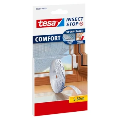 Abbildung von tesa Fliegengitter Gewebe Insect Stop COMFORT Selbstklebendes Klettband Ersatzrolle, 5,6m, (Packung, 1 St., Klettband), zur bohrfreien Fixierung am Fenster für weiß