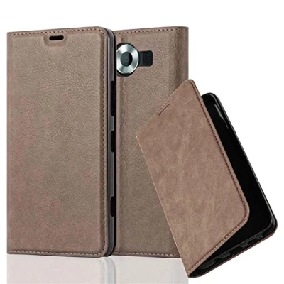 Abbildung von Cadorabo Hülle kompatibel mit Nokia Lumia 950 aus Premium Kunst Leder Flip Klappbare Stoßfeste Magnetische [Standfunktion] [Kartenfächern] Cover für Tasche in Braun
