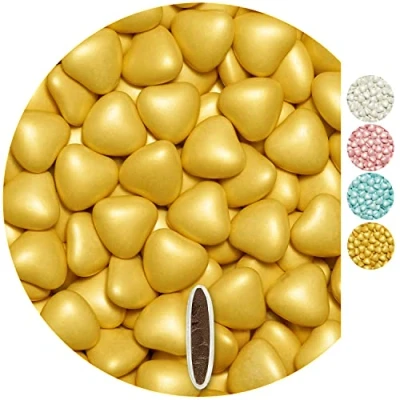 Abbildung von EinsSein® Schokoherzen Pearl 500g ca. 245 St. gold med. Gastgeschenke Hochzeit Schokodragees Schokolinsen dragees Süssigkeiten Taufe herz candy bar Candybar Hochzeitsmandeln Taufmandeln herzdragees