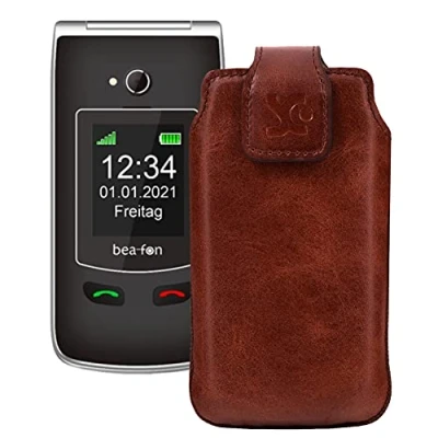 Abbildung von Suncase Original Tasche kompatibel mit Beafon SL645 Plus Hülle Leder Etui Handytasche Ledertasche Schutzhülle Case in Mocca braun
