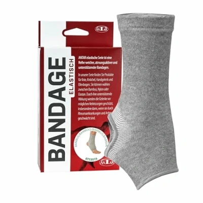 Abbildung von Antar Fußbandage für Sprunggelenk aus Viskose Bambus, Bandage Fußgelenk, Sportbandage, optimale Kompression, antibakteriell, pilzhemmend, elastische Sprunggelenkbandage, M (18 23 cm grau