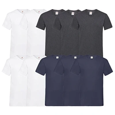 Abbildung von Fruit of the Loom 10 T Shirts V Neck M L XL XXL Ausschnitt Diverse Farben auswählbar (XL, 4Weiß/3Navy/3Dark H.Grey)