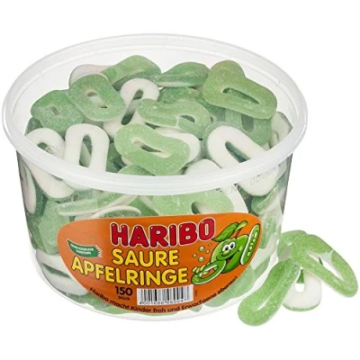 Abbildung von Haribo Saure Apfelringe 150 Stück in Runddose, 1200g