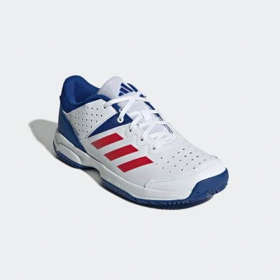 Abbildung von adidas Performance Court Stabil Volleyballschuh Cloud white pure ruby royal blue für Kinder, Größe: 33, Schuhe
