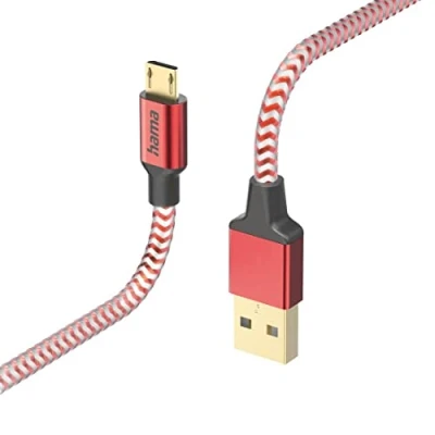 Abbildung von Hama Ladekabel „Reflective“ USB A auf Micro USB, Nylon, 1,5m (Schnellladung, Handy Ladekabel, Datenkabel, Kabel, Handykabel, Typ A, Knickschutz, flexibel, vergoldet, maximal kompatibel) rot