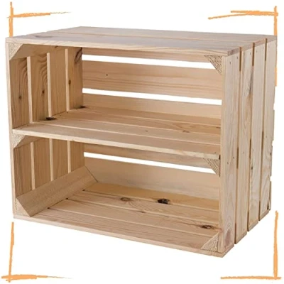 Abbildung von Obstkisten Online Vintage Holzkisten im Apfelkisten Style Deko mit Weinkisten Geflammt/Weiß/Natur/Schwarz/Grau 50x40x30cm Schublade Regal Boden Schuhregal Zwischenboden (Natur)