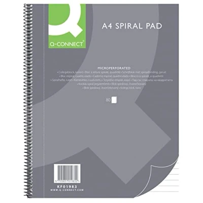 Abbildung von Q Connect Spiral Notizblock A4 Liniert / 80 Blatt 160 Seiten/Notizbuch Spiralblock Collegeblock/Notizblock mit Spiralbindung/Schulblock Schreibblock