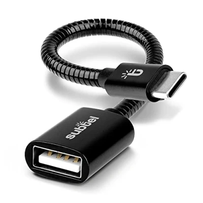Abbildung von subtel USB OTG Kabel für Wiko View 5, 5 Pro, 3 Pro Handy On The Go Adapter C Type Stecker auf A Buchse, Host Anschluss Adapterkabel Aluminium schwarz