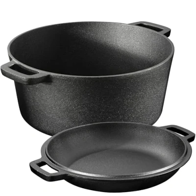 Abbildung von Navaris Bratpfanne Gusseisen Topf Bratentopf Pfannendeckel 4,7l 2in1 Dutch Oven, (1 tlg)