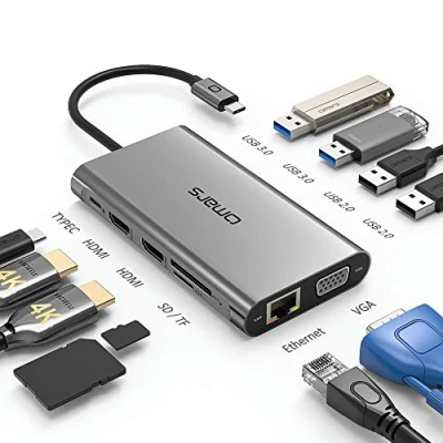 Abbildung von Omars Dockingstation, USB C Hub mit Triple Display Dual HDMI VGA Adapter Dockingstation Multiport 2 4K, Gigabit Ethernet RJ45, PD 100W, 4 USB, SD/TF für MacBook Pro/Air