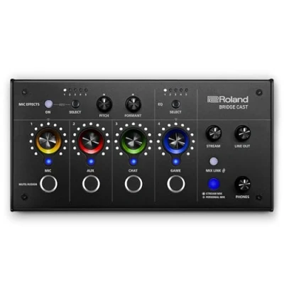 Abbildung von Roland BRIDGE CAST Dual Bus Gaming Mixer in Schwarz Professionelles Audio Streaming Interface und für Online Gamer 32 Bit Hardware DSP USB C Verbindung Windows Mac
