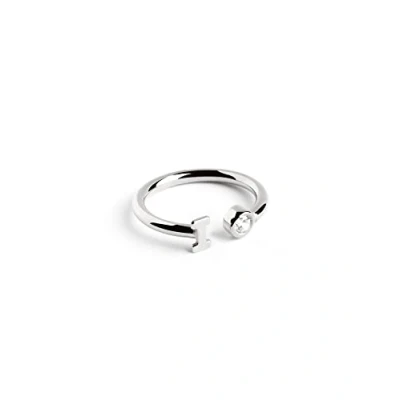Abbildung von SINGULARU Personalisierter Ring Letter Diamond Silber Verstellbarer 925 Sterlingsilber mit Rhodiumbeschichtung Einheitsgröße Damenschmuck Buchstabe I