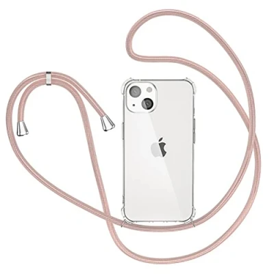 Abbildung von XTCASE Handykette für iPhone 13 Hülle, Smartphone Necklace Handyhülle mit Band Transparent Schutzhülle Stossfest Schnur Case zum Umhängen in Roségold