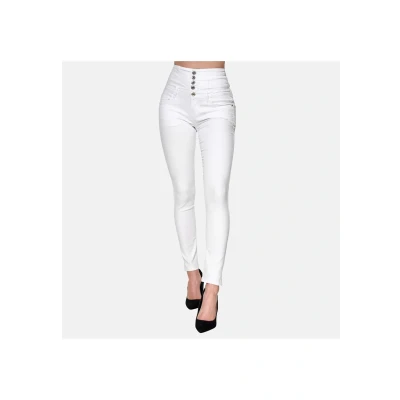Abbildung von Elara Damen Jeans Stretch Skinny High Waist Chunkyrayan EL60 9 Weiss 34 (XS)