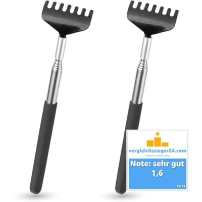 Abbildung von Everhomely® Massagebürste 4er Rückenkratzer stabil &amp; ausziebhar mit breiter Kratzhand, 4 tlg., Teleskop, breite Kratzhand