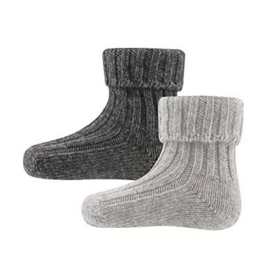 Abbildung von EWERS 2er Pack Woll Socken für Kinder, 2 Paar Kindersocken einfarbig grau, Bio Baumwolle, GOTS zertifiziert, MADE IN EUROPE, hell &amp; dunkelgrau, Größe 35 38