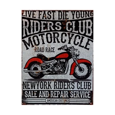 Abbildung von LB H&amp;F Blechschild Retro Metallschild Motorrad Schild Silber 40x30cm Gross Garage Chopper Route