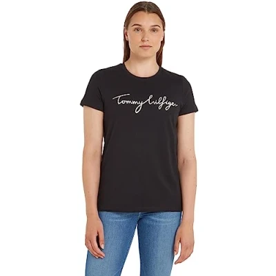 Abbildung von Tommy Hilfiger Heritage CREW NECK Graphic TEE Tshirt print, Damen, Größe: XXS, Masters black