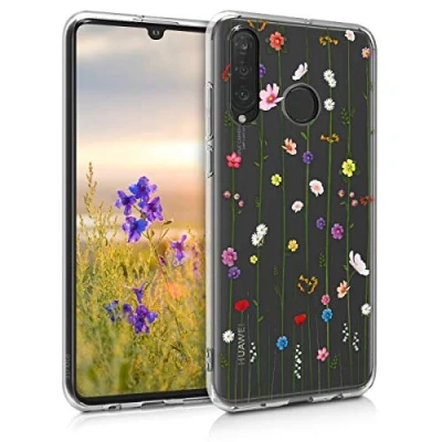 Abbildung von kwmobile Case kompatibel mit Huawei P30 Lite Hülle Silikon Transparent Wildblumen Ranke Mehrfarbig