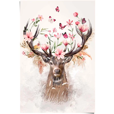 Abbildung von Reinders Poster &quot;Hirsch in Blumen&quot;