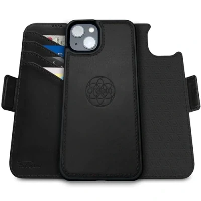 Abbildung von Dreem Fibonacci kompatibel mit iPhone 15 Brieftaschen Etui / 2 in 1 stoßfestes und abnehmbares Folio aus veganem Leder, MagSafe kompatibel, RFID Schutz [Schwarz]