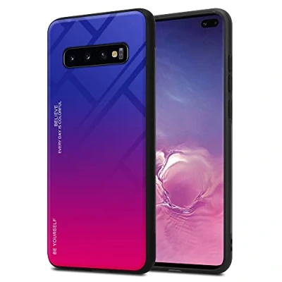Abbildung von Cadorabo Hülle kompatibel mit Samsung Galaxy S10 Plus Schutzhülle TPU Silikon Case Glas Slim Kratzfest Weiche Gummi Rundumschutz für in Schwarz