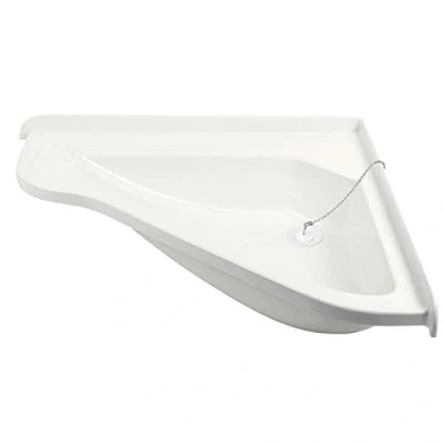 Abbildung von wamovo Wohnwagen Wohnmobil Waschbecken Groß 580 x 540 90 mm Eckwaschbecken Weiß, ABS Kunststoff inkl. Siphon