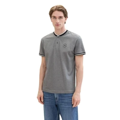 Abbildung von TOM TAILOR Herren Basic Piqué Poloshirt mit Stehkragen, black two tone pique, L