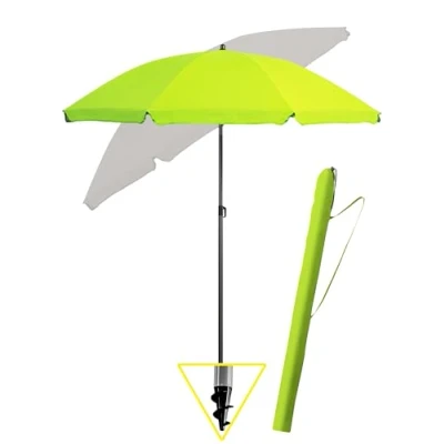 Abbildung von Menz Strandschirm, inkl. Hülle UPF 50+ Sonnenschirm Strand, Strandschirm windfest stabil, Gartenschirm, Balkon 180 cm, Schirm in Grün
