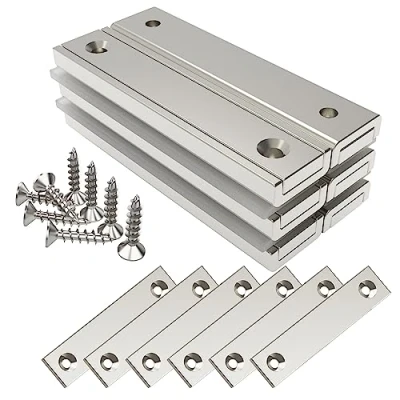 Abbildung von Magnetpro 6 Stück Rechteckmagnete 30 KG Kraft 60 x 13,5 5 mm mit Gegenstücke und Stahlkapsel, Haushalt Industrielle Topfmagnet Schrauben