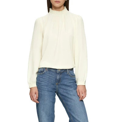 Abbildung von QS Leicht Strukturierte MIT Gemocktem Stehkragen Bluse, Damen, Größe: 34, Beige