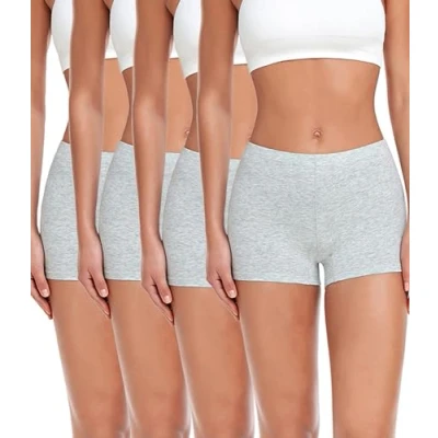 Abbildung von wirarpa Damen Baumwolle Boxershorts Panties Unterhosen Radlerhose unter Kleid mit Baumwoll Schritt 4er Pack Grau Größe S