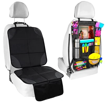 Abbildung von Fervalyna Kindersitzunterlage Isofix, rutschfest Wasserabweisender Autositzschoner, Universell Sitzschoner Auto Kindersitz, Autositzauflage mit Rückenlehnenschutz, Schutzunterlage, Autositzschutz