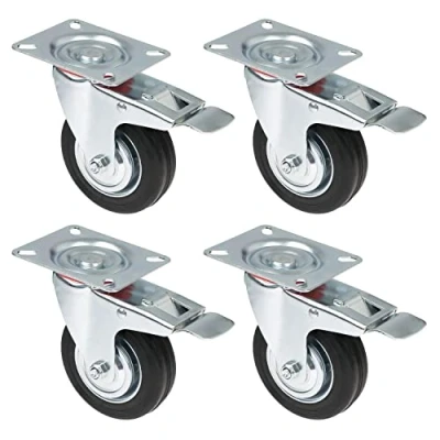 Abbildung von HMF Schwerlastrolle 6790 Transportrollen, (Set, 4 Stück), Lenkrollen mit Bremse aus Vollgummi, 100 mm, bis 280 kg, Schwarz