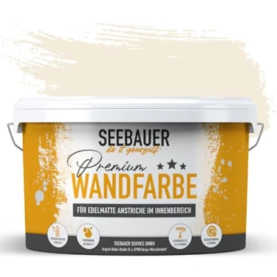 Abbildung von SEEBAUER diy Wandfarbe Beige 10L für Innen (No. 435 Vanilla Cream) Edelmatte cremebeige Innenfarbe Beigetöne sehr hohe Deckkraft Matt, Abwaschbar und Tropffrei