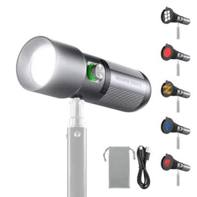Abbildung von NEEWER Basics RGB Fotografie Taschenlampe mit 4 Farben/20 GOBO Filtern/7500mAh, 10W tragbarer LED Spotlight Videostrahler Aluminiumlegierung gemustertes Licht bei Sonnenuntergang für Video, FL10