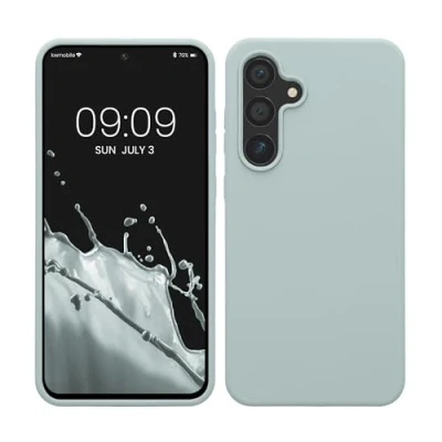 Abbildung von kwmobile Hülle kompatibel mit Samsung Galaxy S24 FE Silikon Handy Case Handyhülle weiche Oberfläche kabelloses Laden Cool Mint