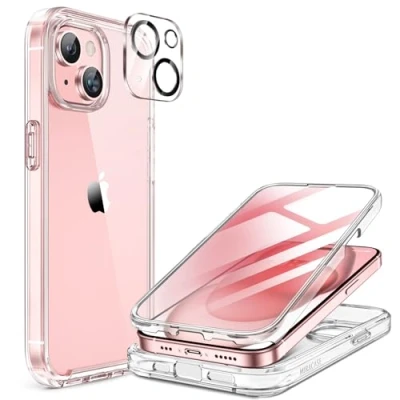 Abbildung von Miracase 360 Grad für iPhone 15 Hülle mit Eingebaut Glas Schutzfolie und Kameraschutz, Stoßfest Komplettschutz Handyhülle Zubehör Schutzhüllen, Klar
