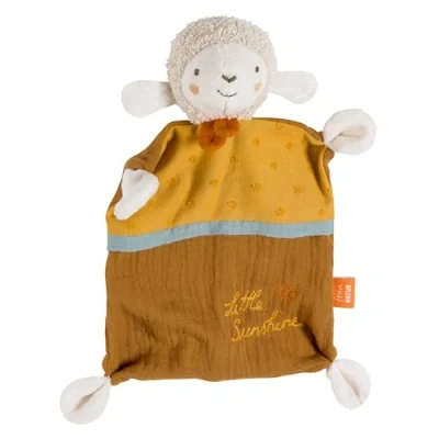 Abbildung von Fehn Schmusetuch Schaf Sunshine Spielkamerad &amp; Schnuffeltuch mit Baumwolle aus kontrolliert biologischem Anbau (KBA) individuell gesticktem Slogan für Babys Kleinkinder ab 0+ Monaten